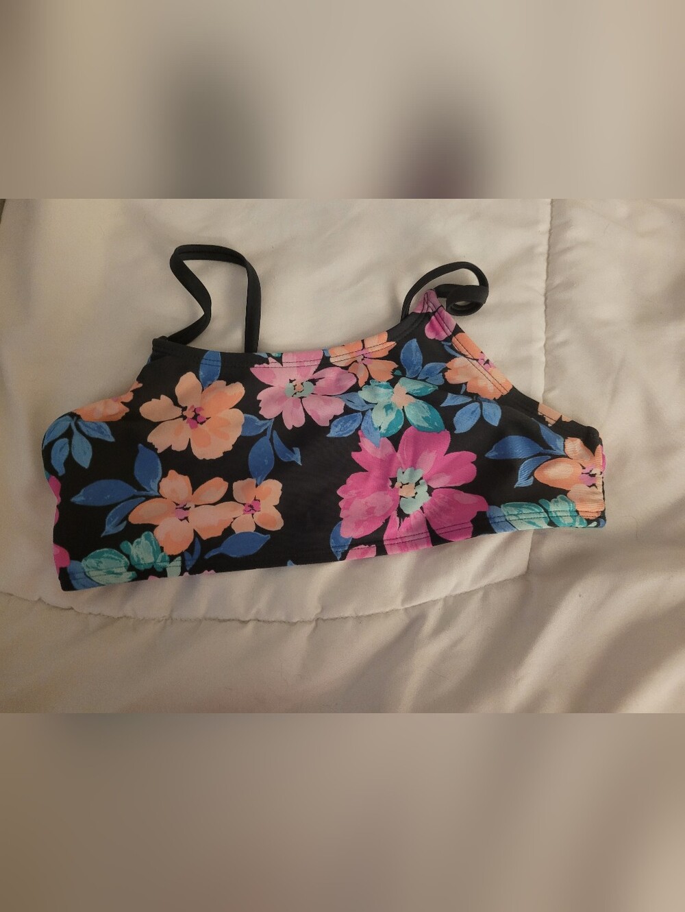 Floral Bikini Top - Black Base with Pink, Peach & Blue Flowers